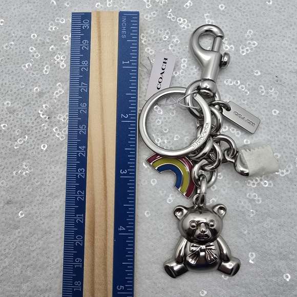 Coach Rainbow Bear Cluster Bag Charm Keychain Silvertone - Picture 4 of 6